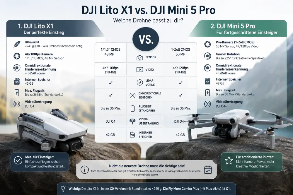 DJI Lito X1 und DJI Mini 5 Pro im Vergleich
