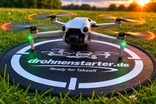 Drohne zur Flugvorbereitung auf einer Wiese